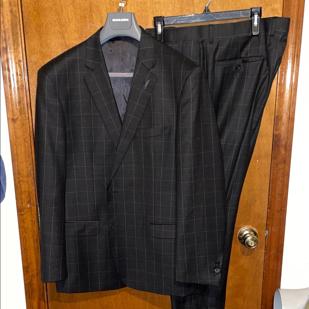 Michael Bastian Dark Green Suit w/ Grey Stripes